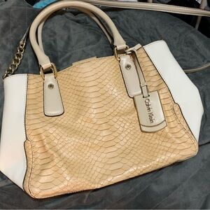 Calvin Klein Beige and White Women's Bag